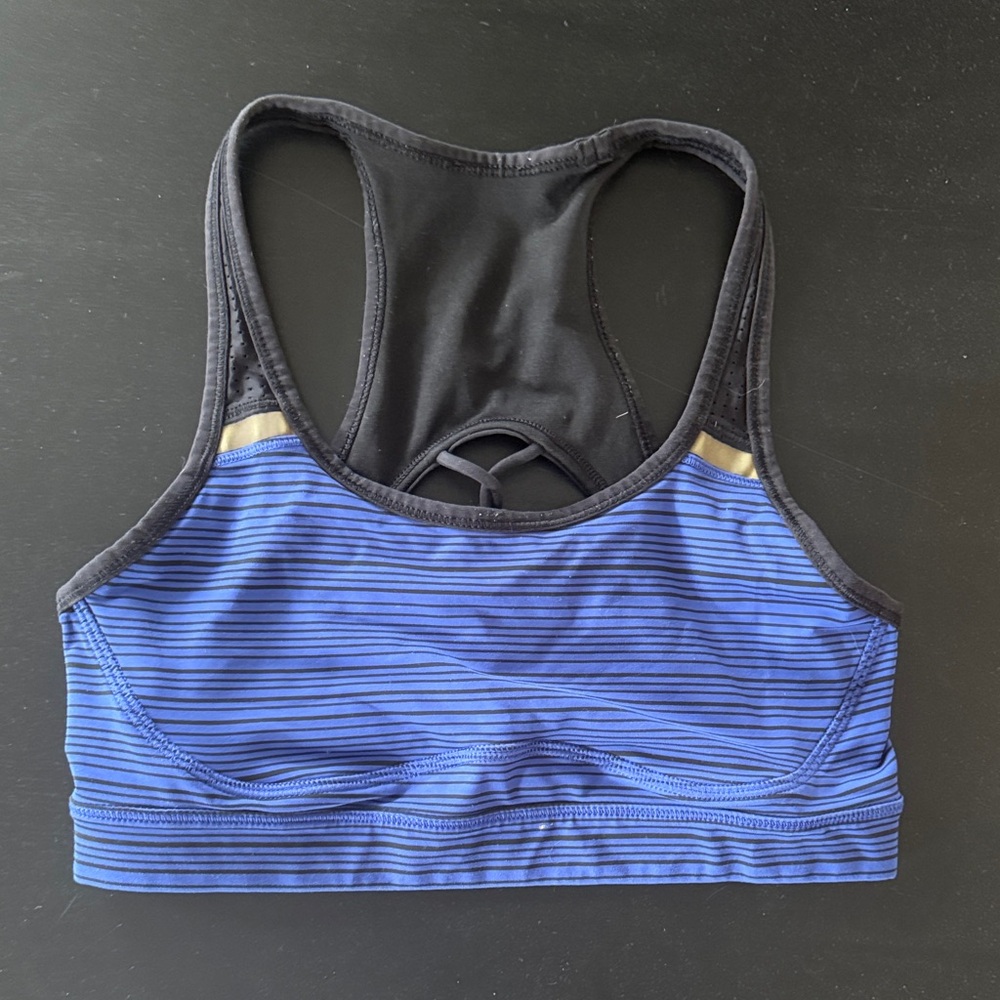 Lululemon Blue and Black Striped Sports Bra